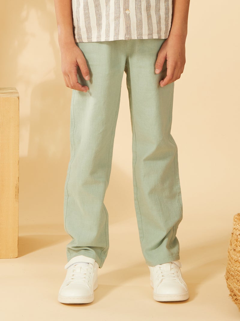 Pantaloni regular fit in lino VERDE - Kiabi