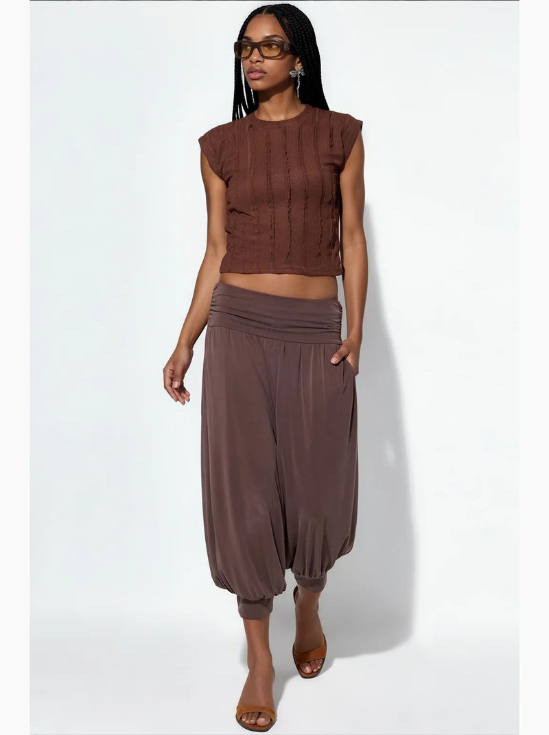Pantaloni salwar capri da donna in modal e poliestere busem Marrone cioccolato - Kiabi