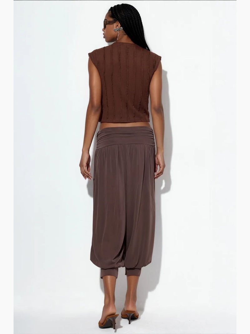 Pantaloni salwar capri da donna in modal e poliestere busem Marrone cioccolato - Kiabi