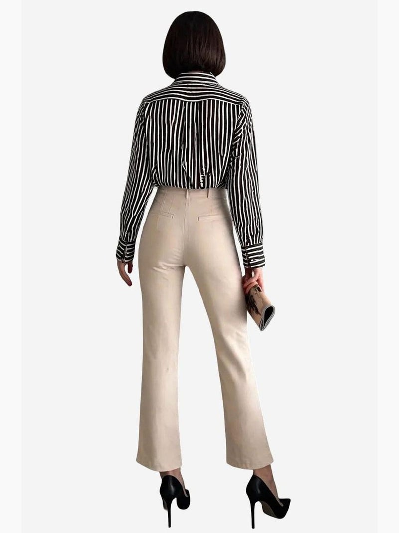 Pantaloni sartoriali a vita alta con pieghe my fashion Beige argilla - Kiabi