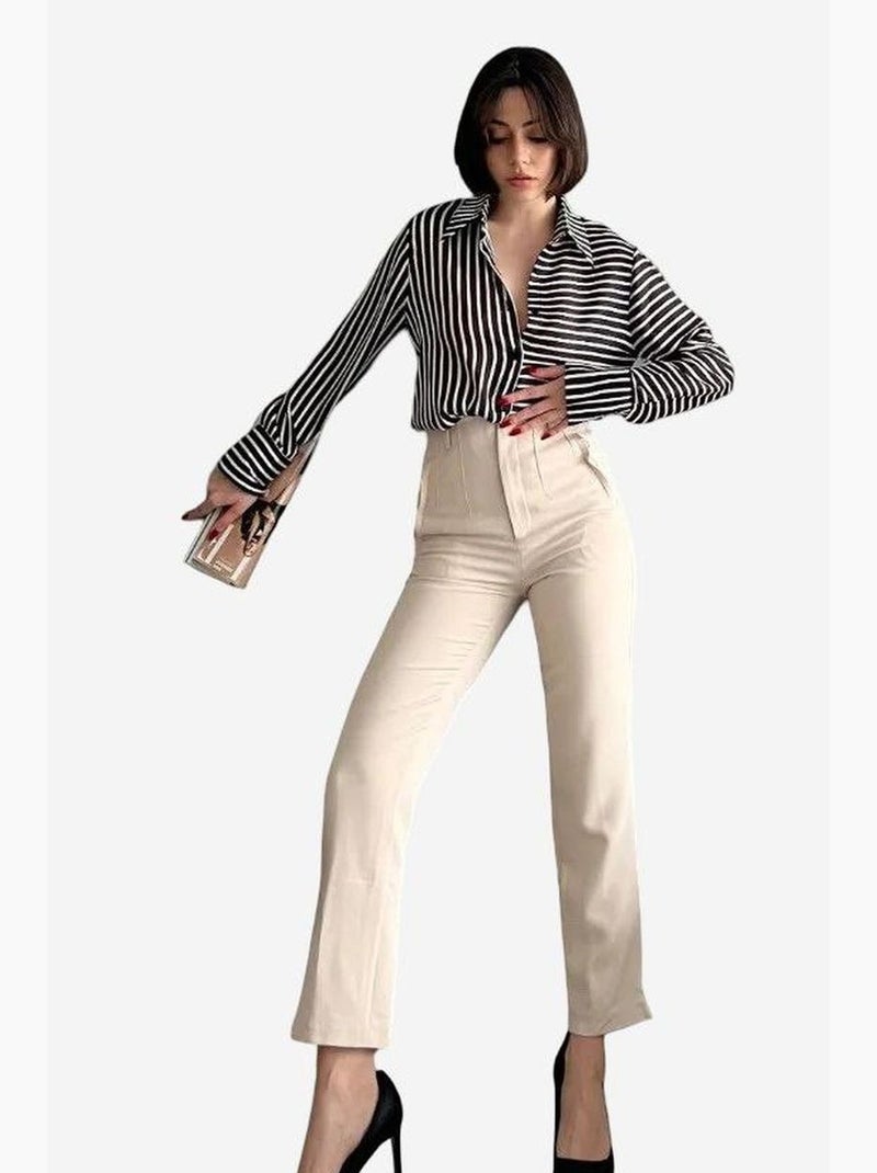 Pantaloni sartoriali a vita alta con pieghe my fashion Beige argilla - Kiabi