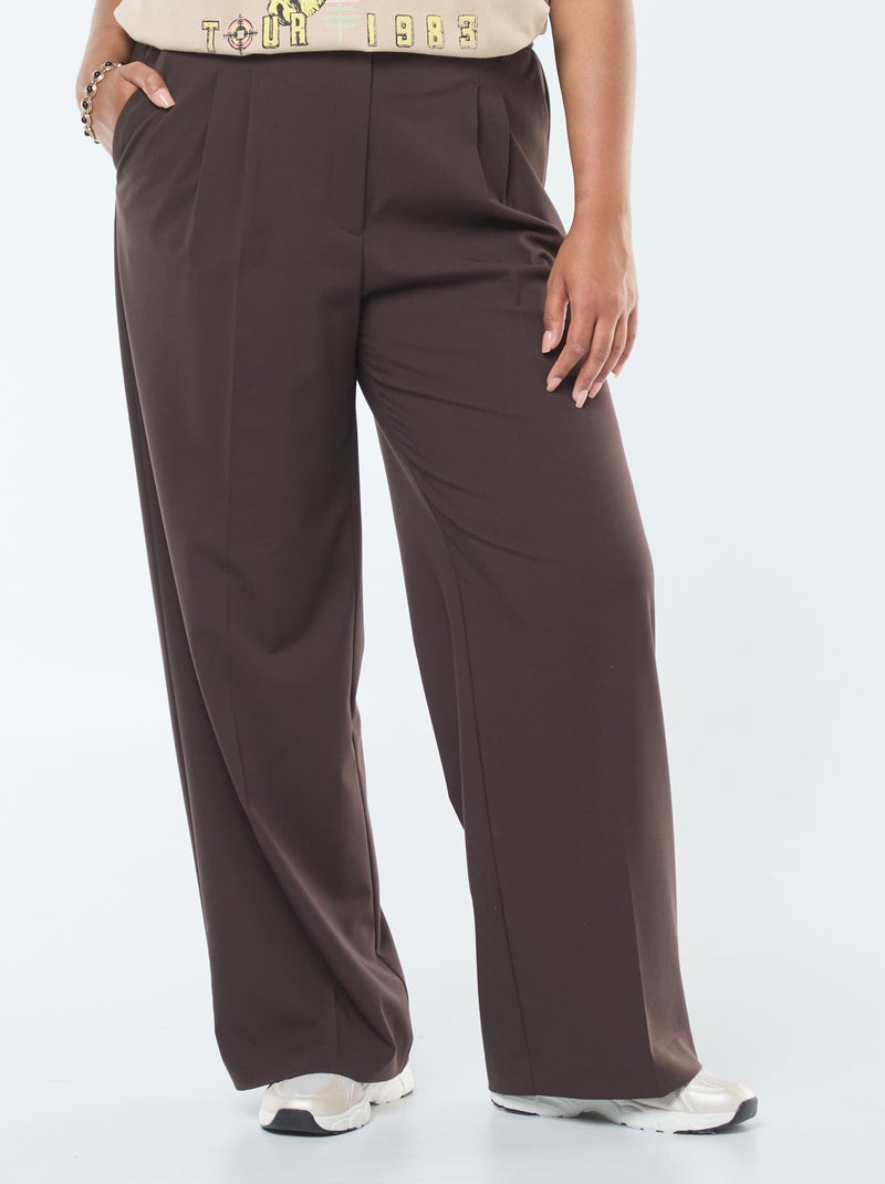 Pantaloni larghi a vita alta in twill con cintura da annodare - VERDE