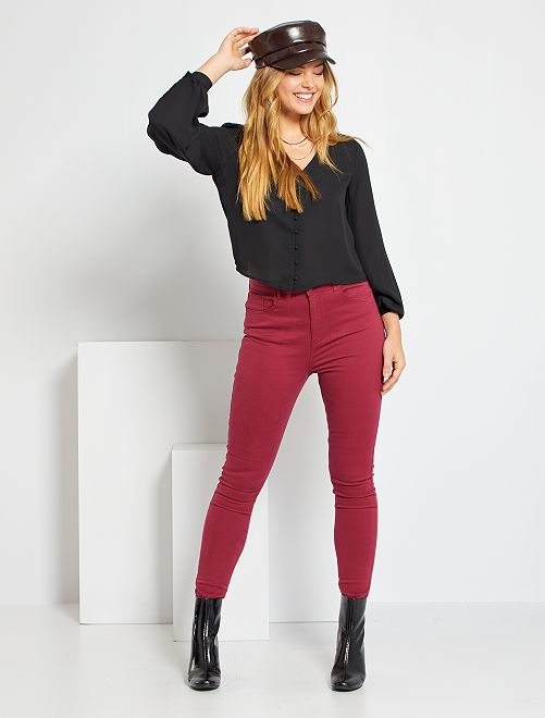 Pantaloni skinny a vita alta - rosso rododendro - Kiabi - 10.00€