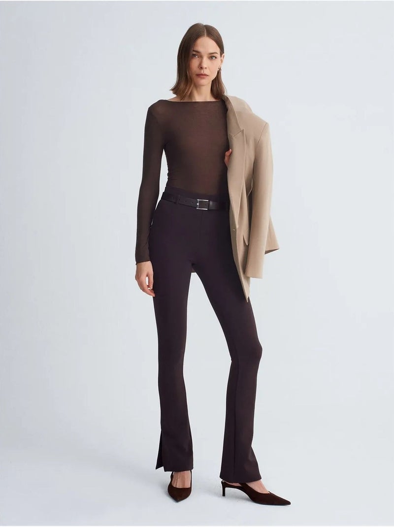 Pantaloni skinny a zampa con cintura Marrone cioccolato - Kiabi