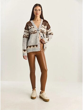 Pantaloni skinny in ecopelle con vita elasticizzata lucci