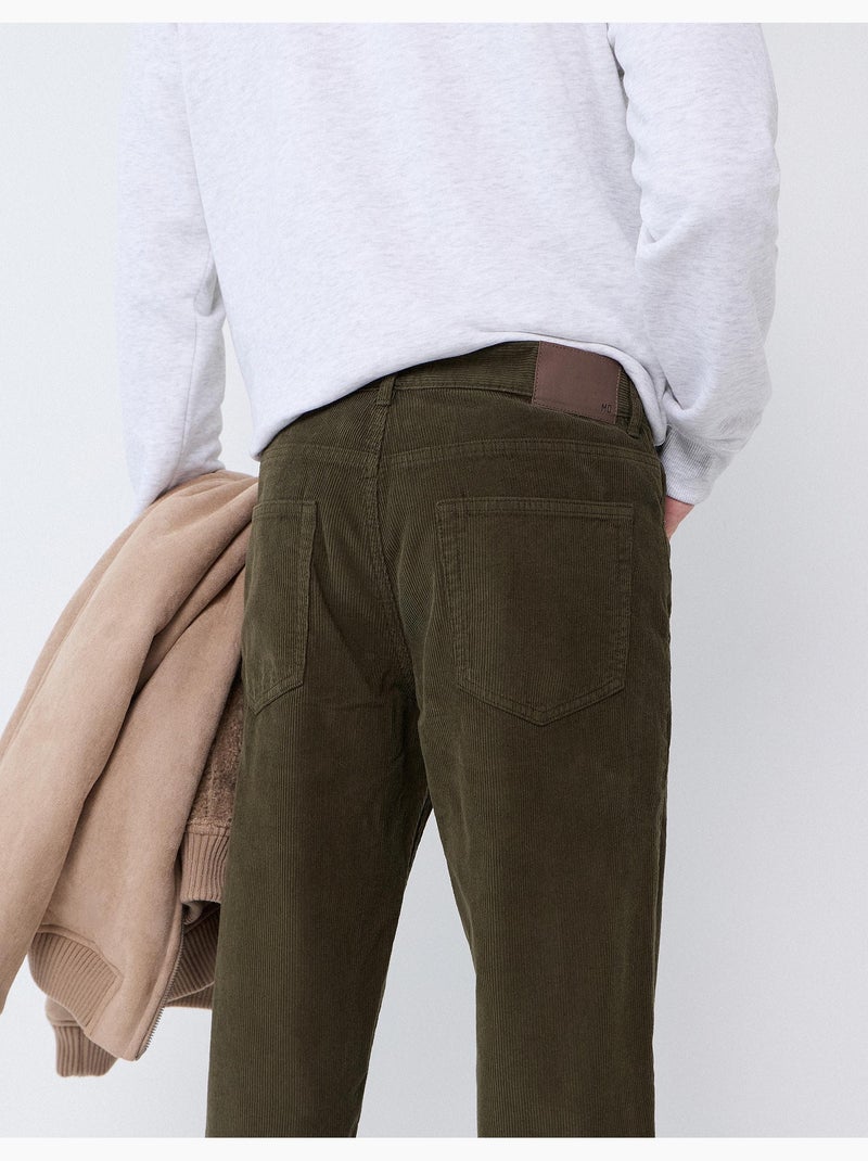 Pantaloni slim-fit in velluto a coste, mo fashion Verde - Kiabi