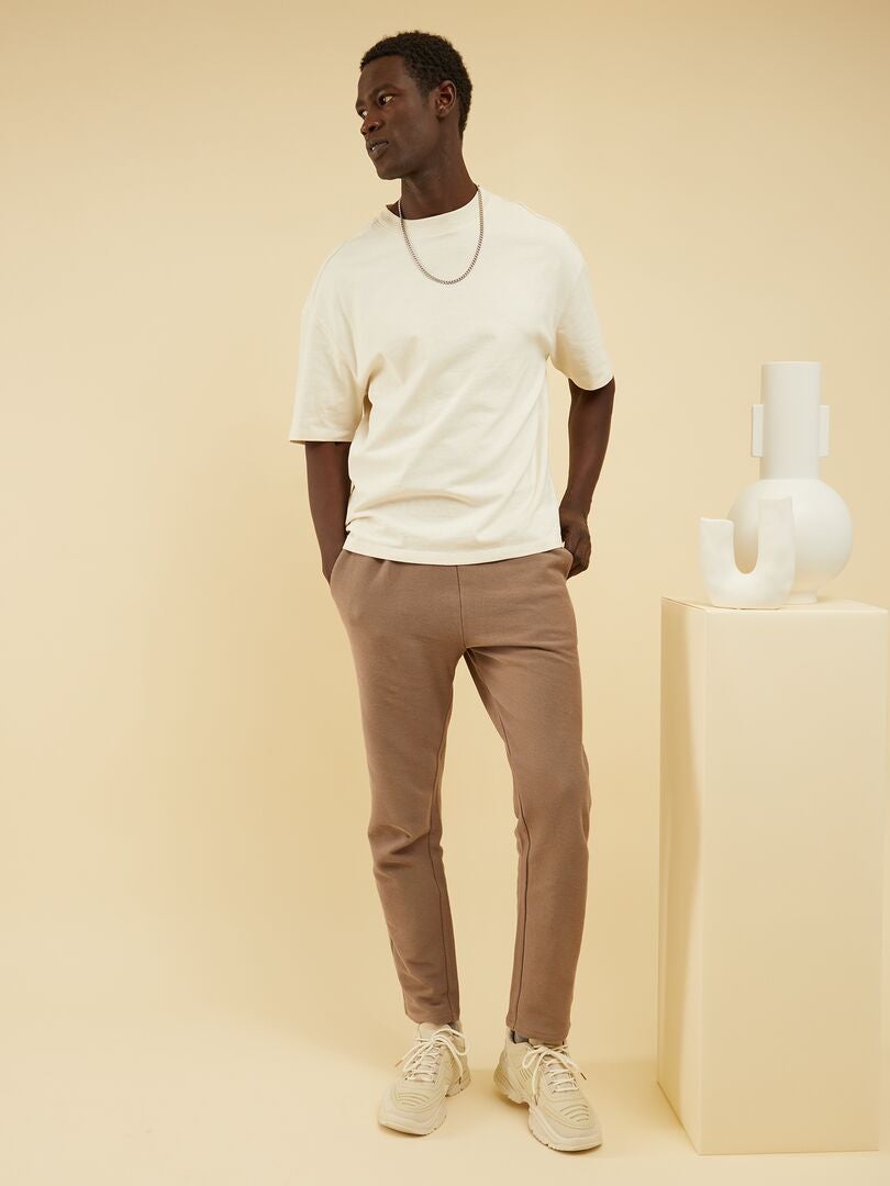 Pantaloni slim in maglia tinta unita grigio beige - Kiabi