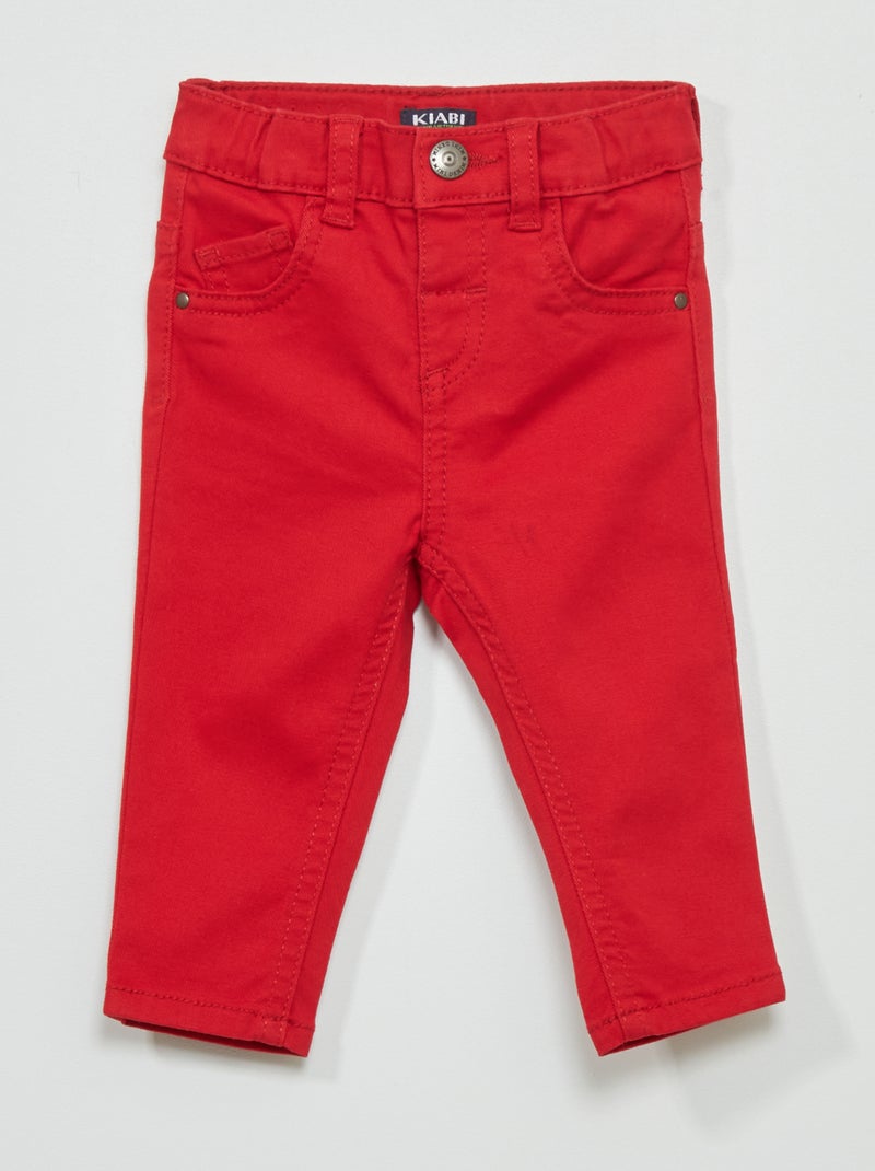 Pantaloni slim in twill con vita regolabile ROSSO - Kiabi