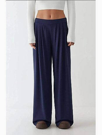 Pantaloni soft touch a gamba ampia con pieghe hiccup