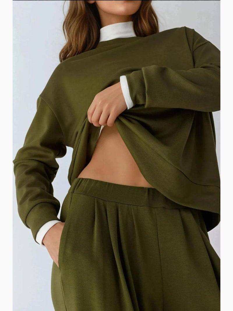 Pantaloni soft touch a gamba ampia con pieghe hiccup Cachi - Kiabi