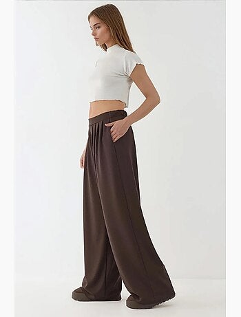 Pantaloni soft touch a gamba ampia con pieghe hiccup