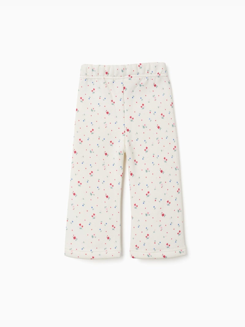 Pantaloni spazzolati a zampa con motivo floreale Bianco - Kiabi