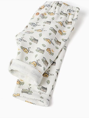 Pantaloni spazzolati con motivo casa e albero