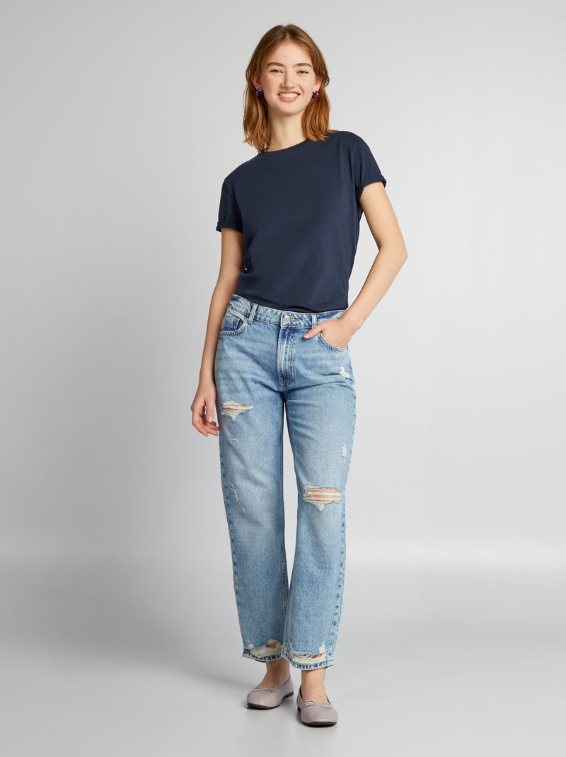 Pantaloni straight in denim con strappi BLU - Kiabi