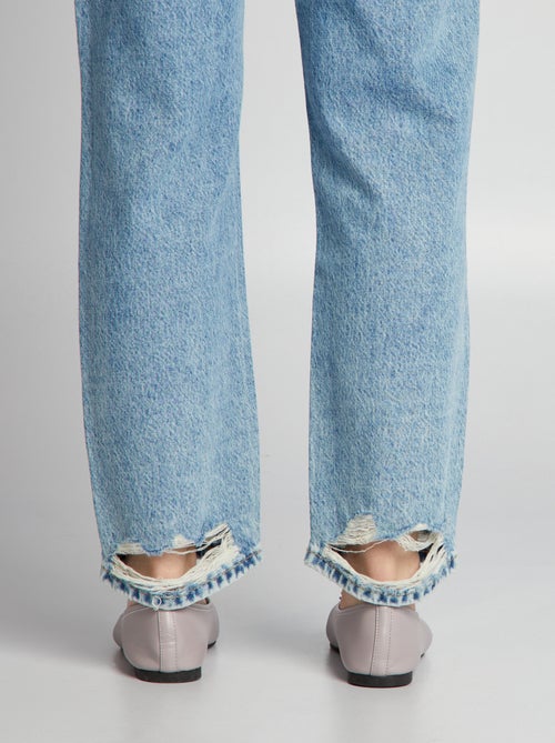 Pantaloni straight in denim con strappi - Kiabi