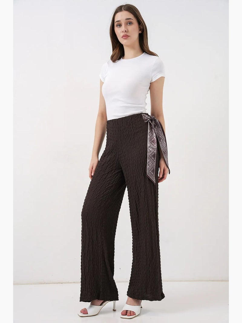 Pantaloni testurizzati con dettaglio a foulard bdart Marrone cioccolato - Kiabi