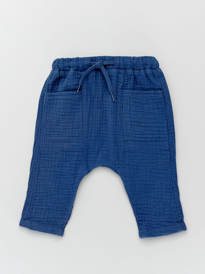 Pantaloni tinta unita in maglia goffrata blu - Kiabi