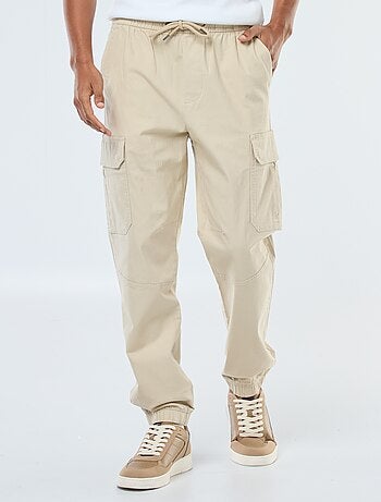 Pantaloni tinta unita multitasche con vita elasticizzata