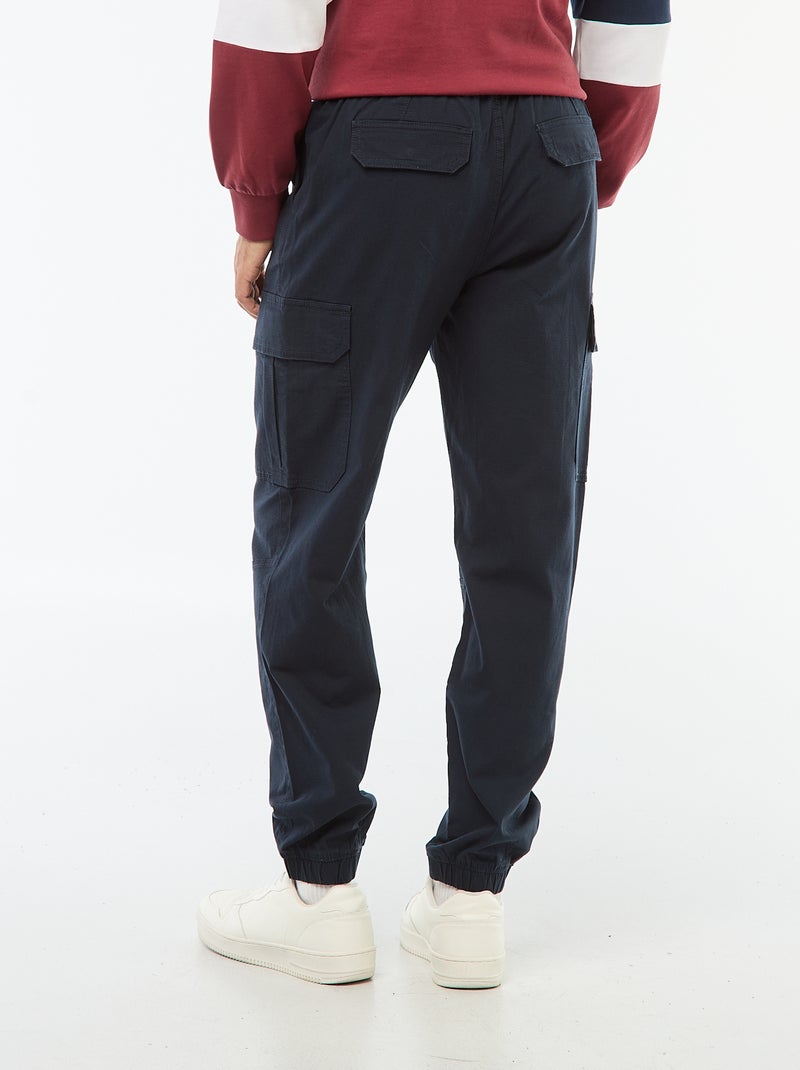 Pantaloni tinta unita multitasche con vita elasticizzata blu - Kiabi