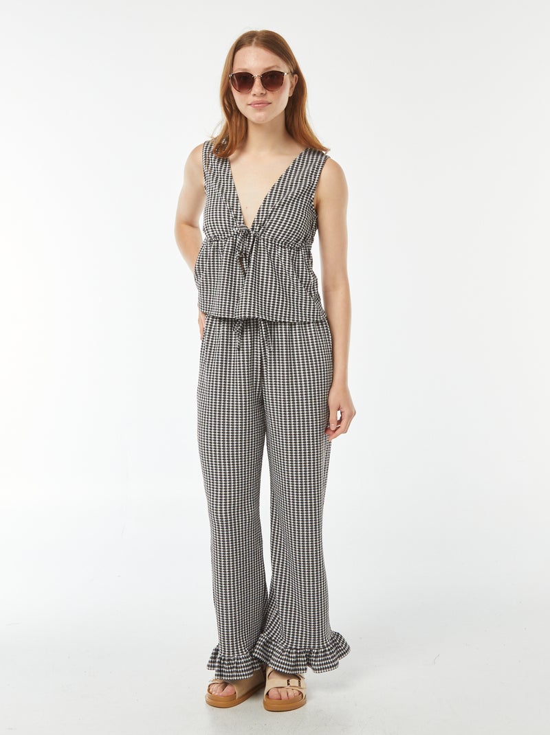 Pantaloni vichy con volant sul fondo Nero - Kiabi