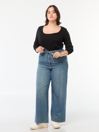 Pantaloni wide leg in denim raw