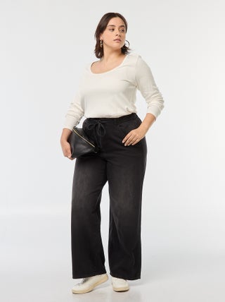 Pantaloni wide leg in denim raw