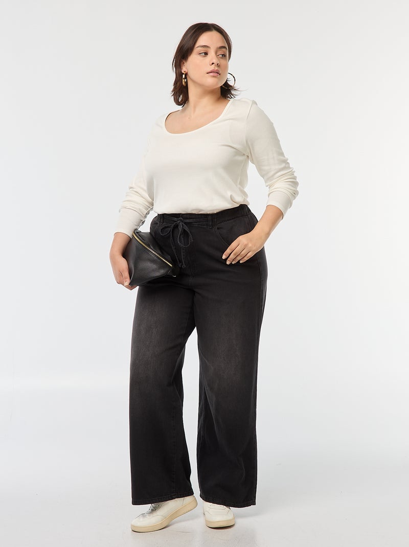 Pantaloni wide leg in denim raw Grigio - Kiabi