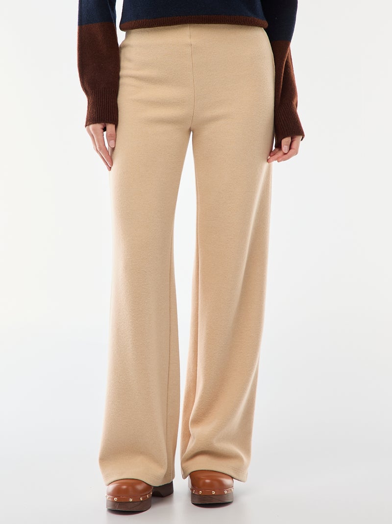 Pantaloni wide leg in maglia effetto peluche Beige - Kiabi
