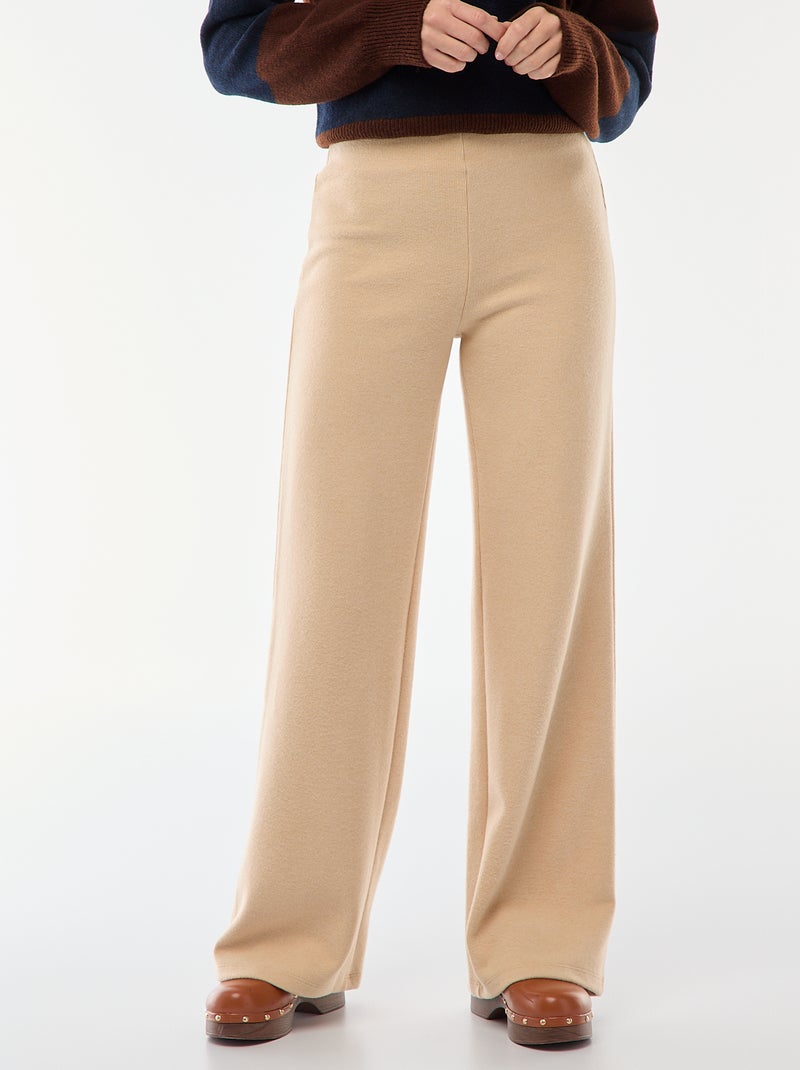 Pantaloni wide leg in maglia effetto peluche Beige - Kiabi