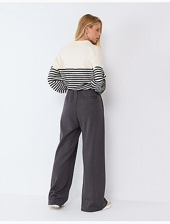 Pantaloni wide leg in maglia interlock, mo fashion