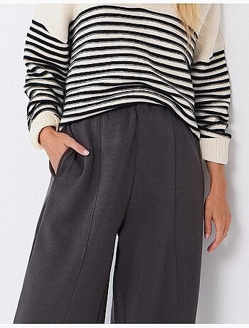 Pantaloni wide leg in maglia interlock, mo fashion