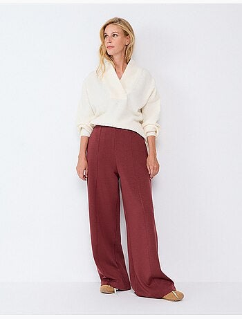 Pantaloni wide leg in maglia interlock, mo fashion