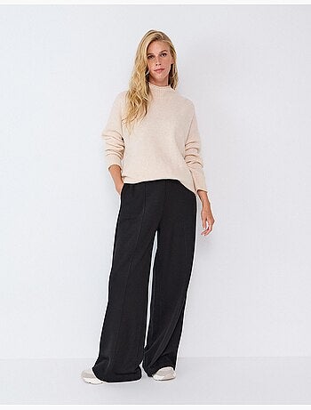 Pantaloni wide leg in maglia interlock, mo fashion