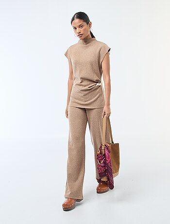 Pantaloni wide leg in maglia effetto peluche