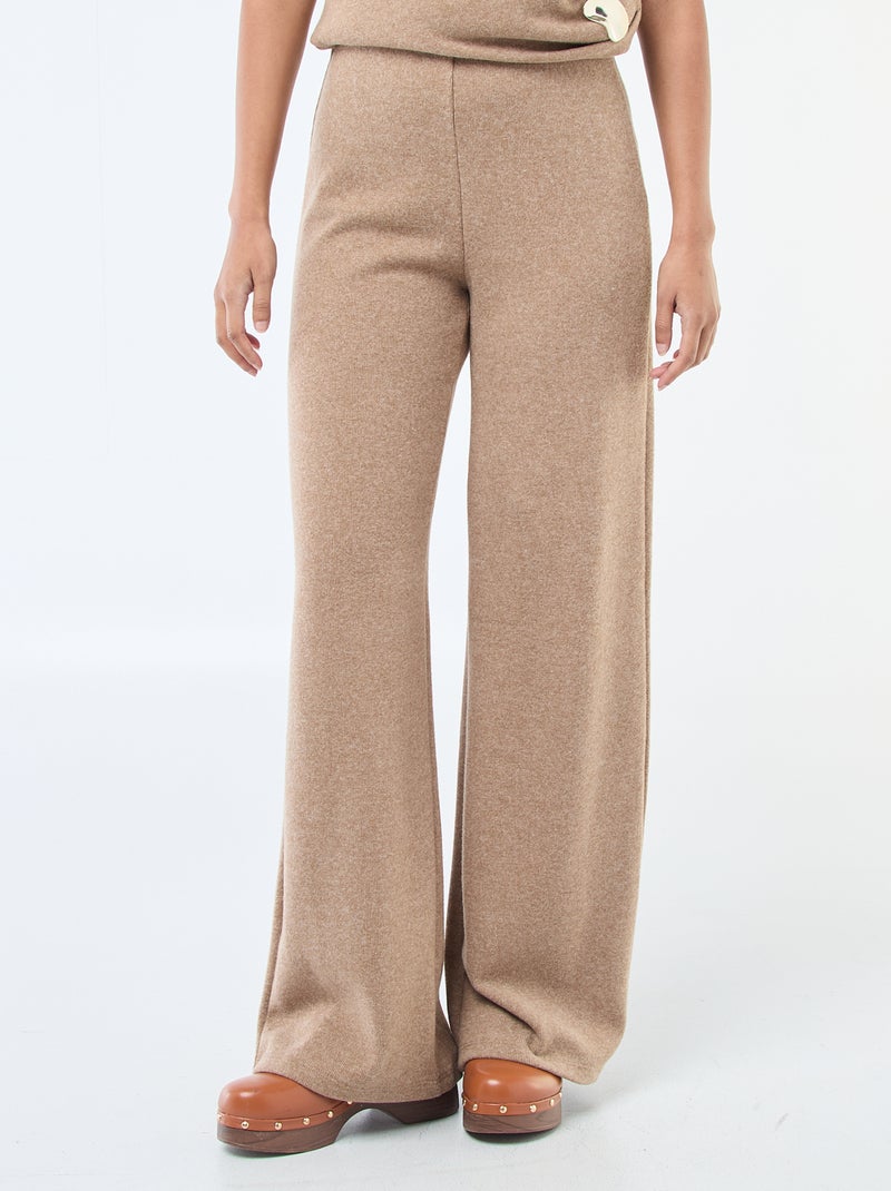 Pantaloni wide leg in maglia morbida Beige - Kiabi