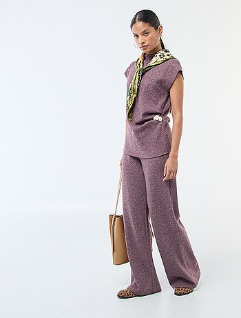 Pantaloni wide leg in maglia effetto peluche