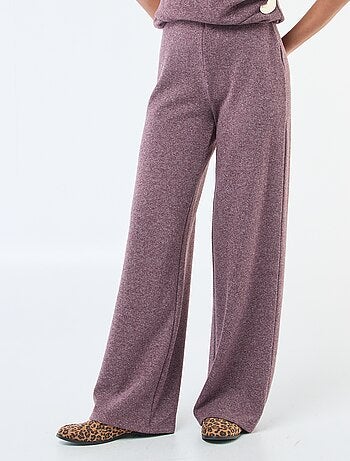 Pantaloni wide leg in maglia effetto peluche