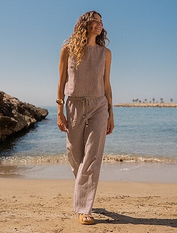 Pantaloni wide leg in misto lino