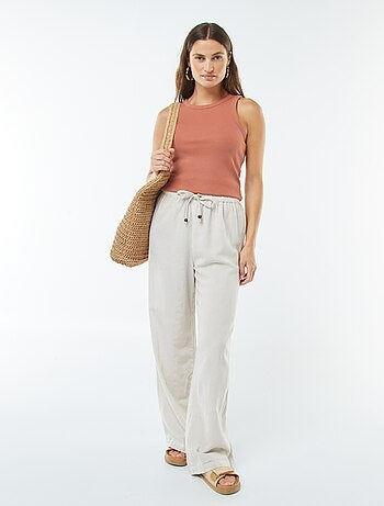 Pantaloni wide leg in misto lino