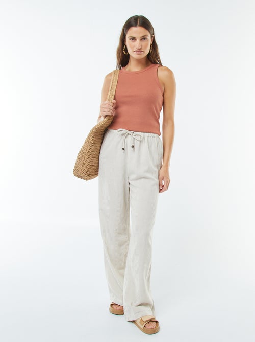 Pantaloni wide leg in misto lino - Kiabi