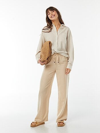 Pantaloni wide leg in misto lino