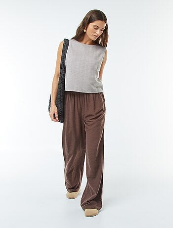 Pantaloni wide leg in misto lino
