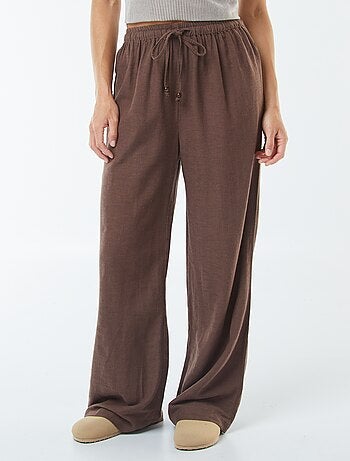 Pantaloni wide leg in misto lino