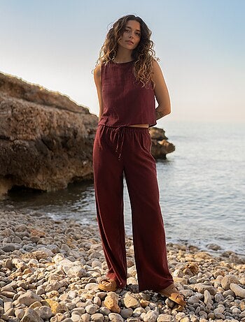 Pantaloni wide leg in misto lino