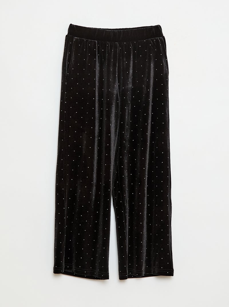 Pantaloni wide leg in velluto tinta unita Nero - Kiabi