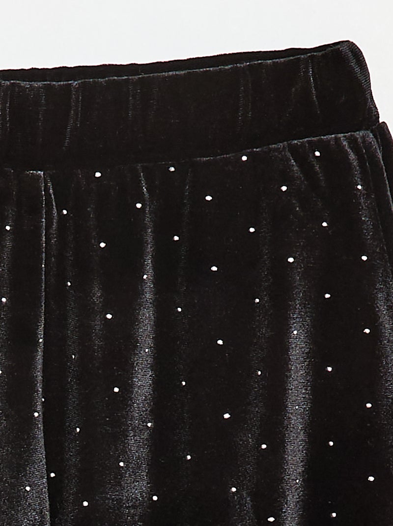 Pantaloni wide leg in velluto tinta unita Nero - Kiabi