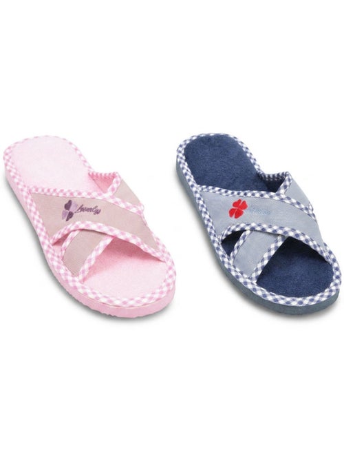 Pantofola Mule Donna Confezione 2 Paia Stampa Sangles Incrociate - Kiabi Pantofola Mule Donna Confezione 2 Paia Stampa Sangles Incrociate - Kiabi