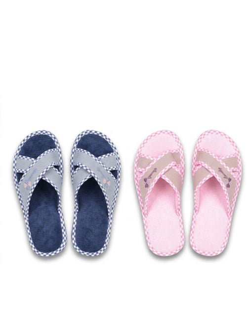 Pantofola Mule Donna Confezione 2 Paia Stampa Sangles Incrociate - Kiabi Pantofola Mule Donna Confezione 2 Paia Stampa Sangles Incrociate - Kiabi