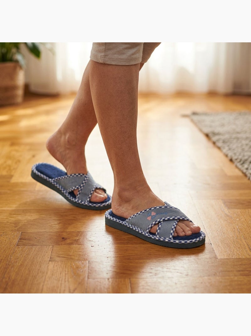 Pantofola Mule Donna Confezione 2 Paia Stampa Sangles Incrociate Blu ghiacciato - Kiabi
