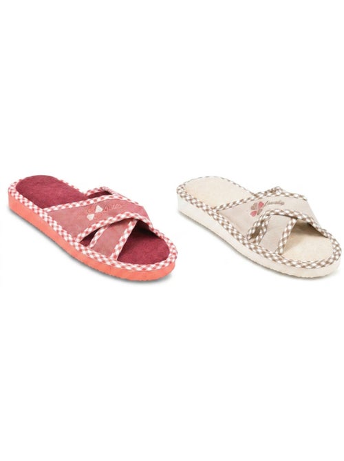 Pantofola Mule Donna Confezione 2 Paia Stampa Sangles Incrociate - Kiabi Pantofola Mule Donna Confezione 2 Paia Stampa Sangles Incrociate - Kiabi